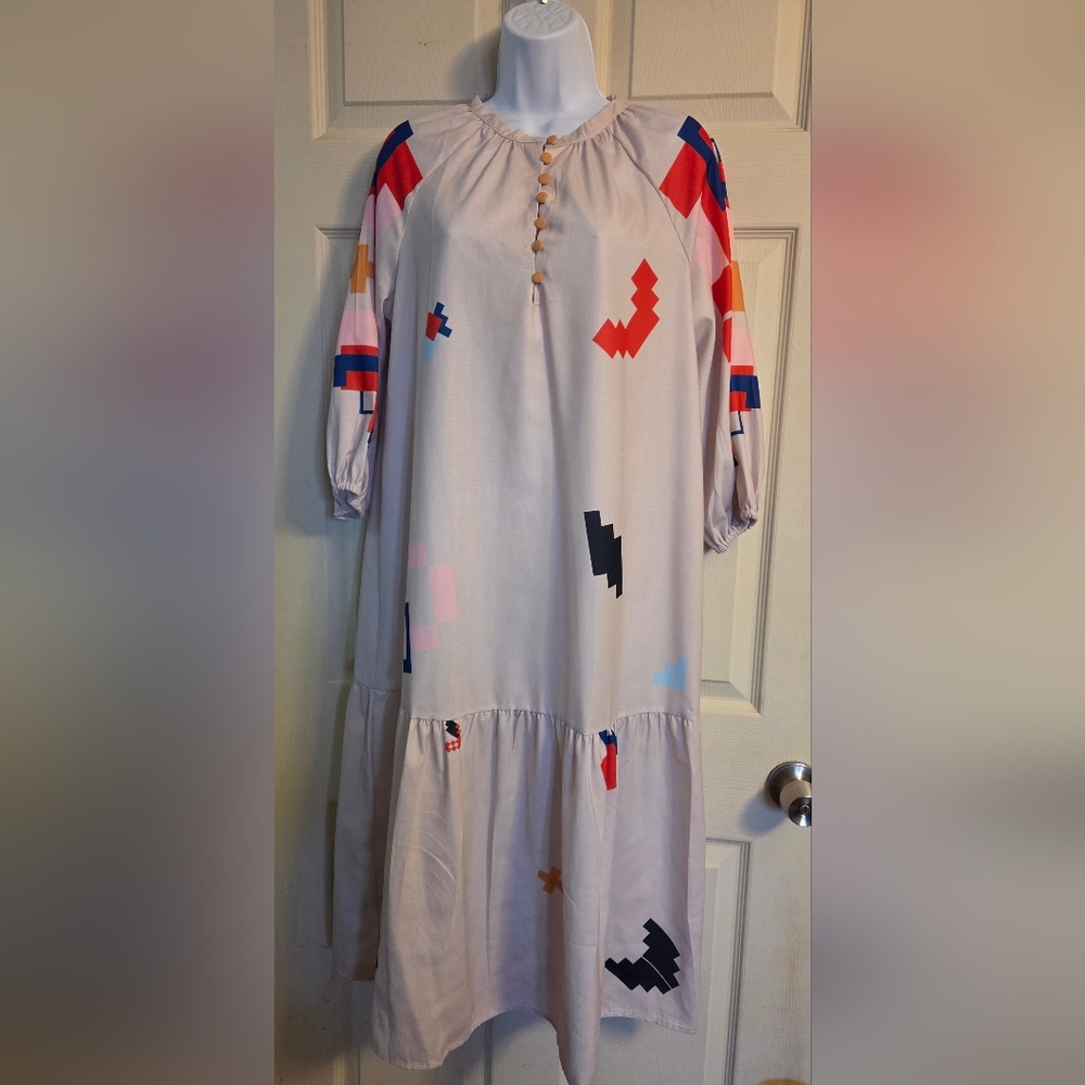 Colorful Geometric Patterned Dress Small